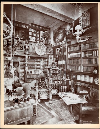An ornate study at the residence of David Belasco, 1909 by Byron Company